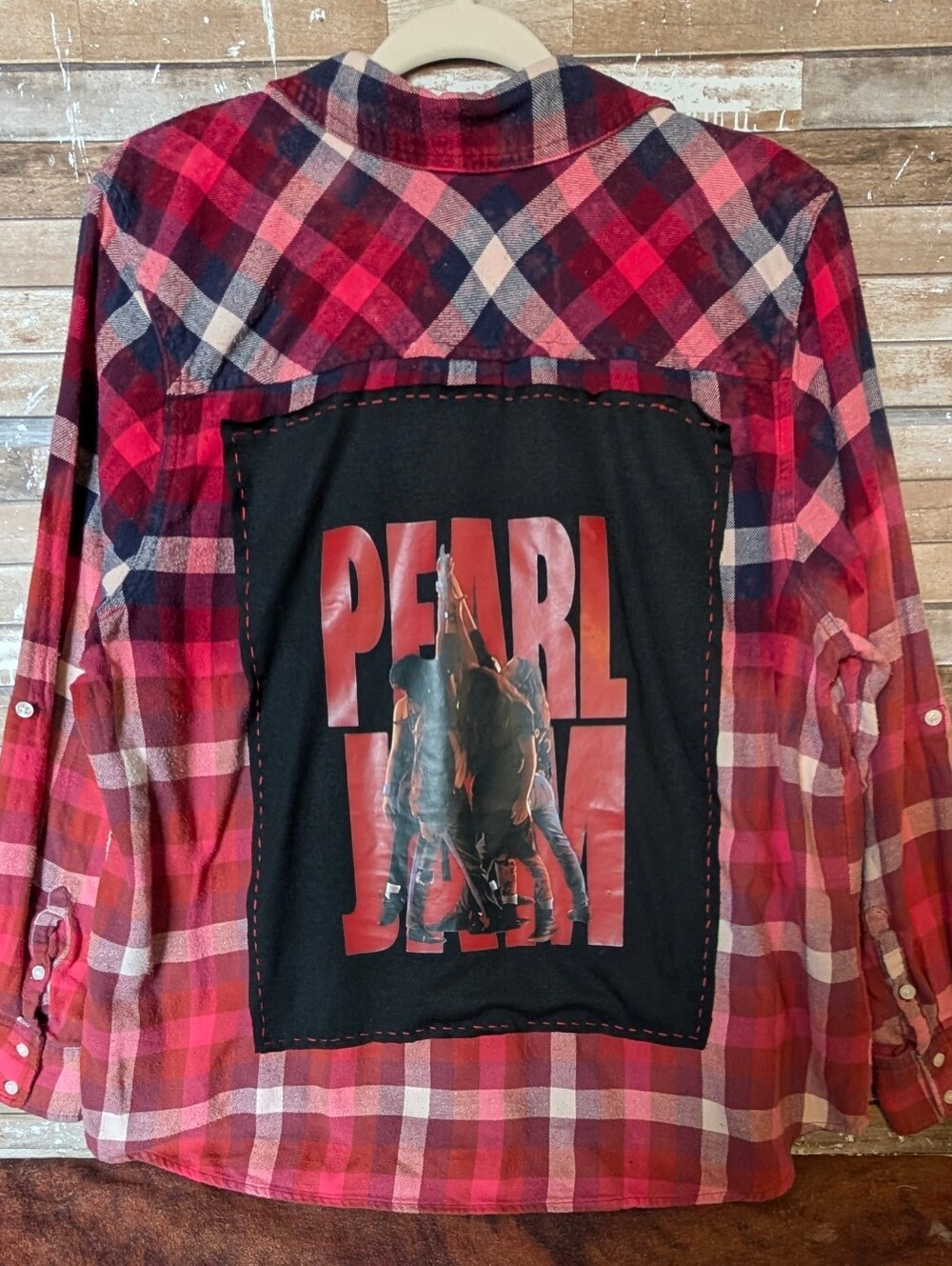 Pearl Jam Graphic Upcycled Dip Dyed Bleached Flannel Shirt